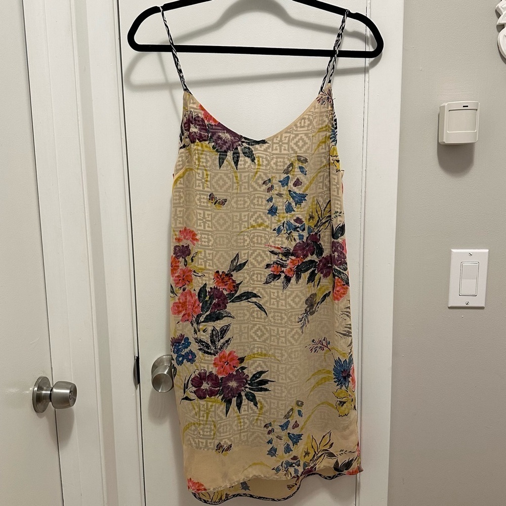 BY MARIE Silk Slip Dress Contrast Pattern Print Cream Floral & Geometric 6